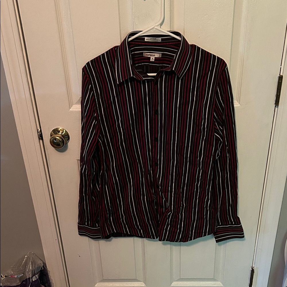 Express Black and Red Striped Dress Shirt